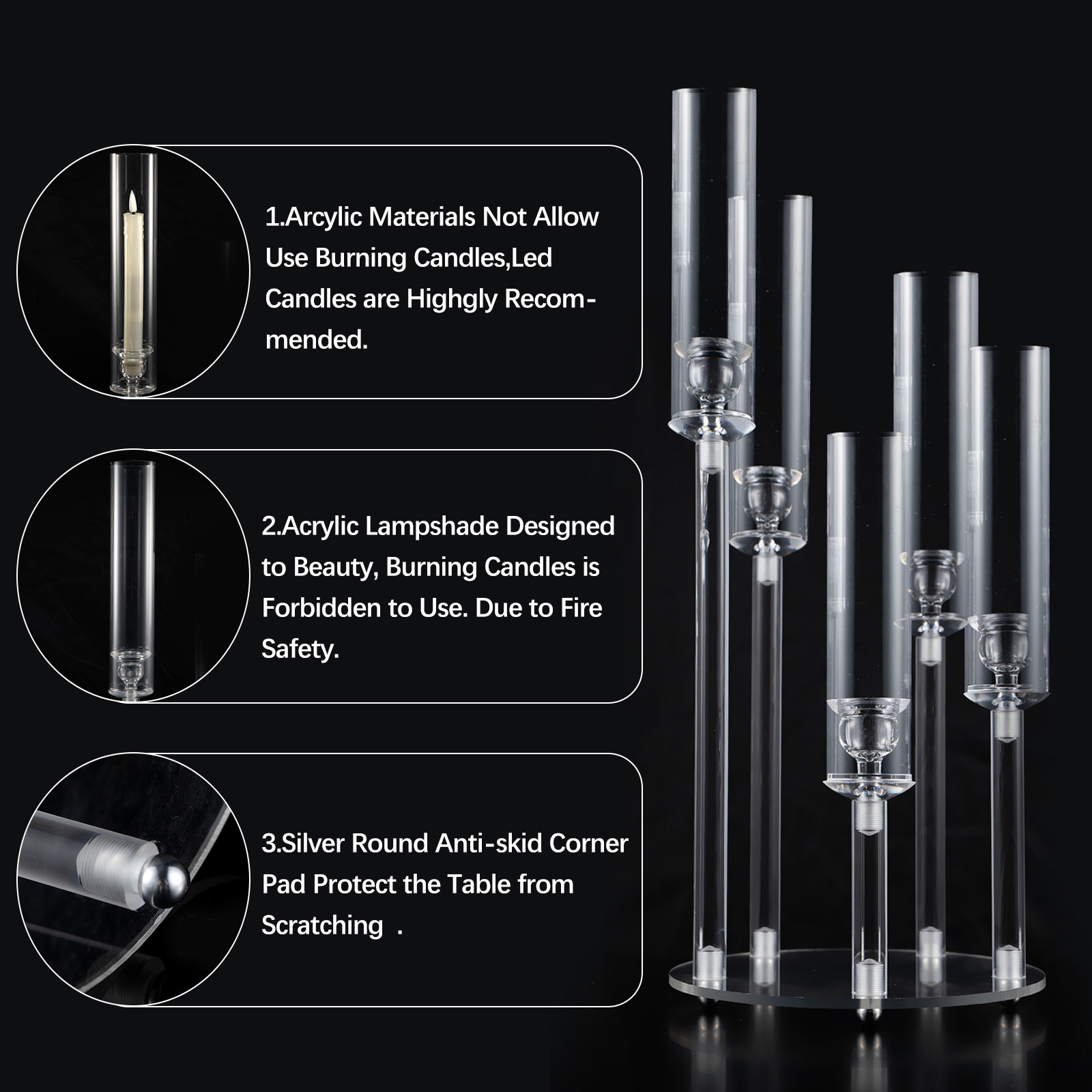 Clear Acrylic 5 Arm Candlestic - đánh giá và giá Centerpiece Stick
